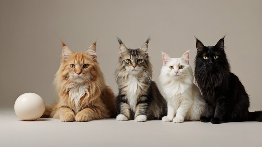 A group of adorable Maine Coon kittens from a reputable breeder, showcasing their playful personalities and fluffy coats.